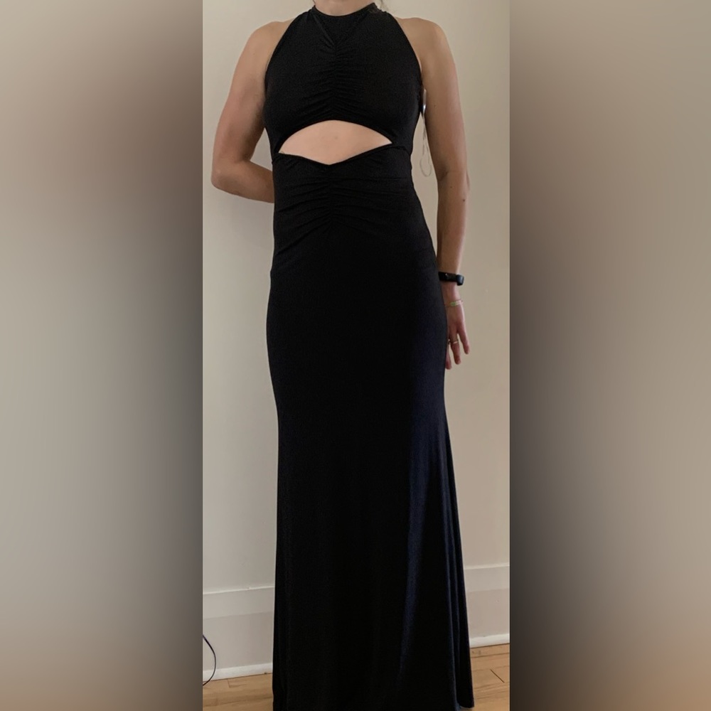 Black Slinky High Neck Dress with Cutouts